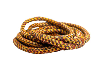 A beautifully twisted rope in vibrant hues resting on a clean surface, showcasing intricate patterns and textures isolated on transparent background