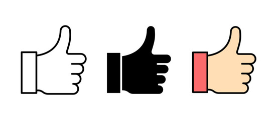 Like icon thumbs up vector icon, like symbol stroke filled and colored icon set