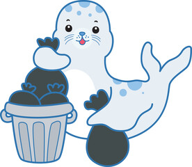Cute Seal vector icon. Funny baby Seal animal series stock illustration. Life of fluffy Seal designs