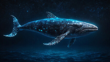 Fototapeta premium Glowing Whale Majestic Underwater Creature Ocean Depths Mysterious Marine Life