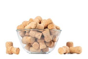 Transparent PNG image of a glass bowl full of cork stoppers. Ideal for design projects related to wine, celebrations, eco-living, or DIY crafts. High-quality cutout.