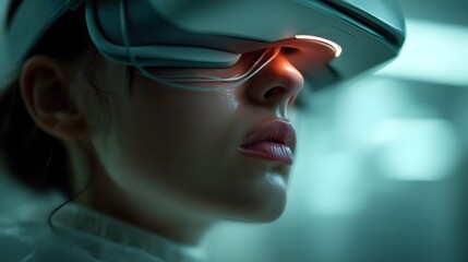 Futuristic virtual reality headset with exposed neural connections.