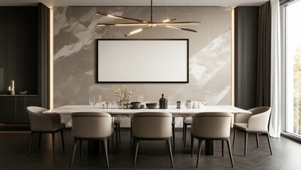 Modern dining room with large blank canvas (1)