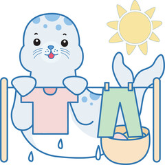 Cute Seal vector icon. Funny baby Seal animal series stock illustration. Life of fluffy Seal designs