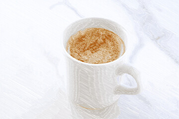 ミルクをたっぷり入れたコーヒー、カフェ・ラテを淹れて、のんびりくつろいでいるイメージ
