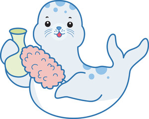 Cute Seal vector icon. Funny baby Seal animal series stock illustration. Life of fluffy Seal designs