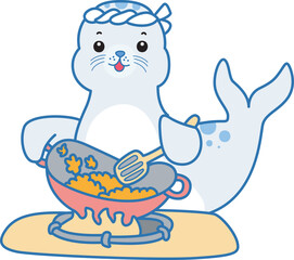 Cute Seal vector icon. Funny baby Seal animal series stock illustration. Life of fluffy Seal designs