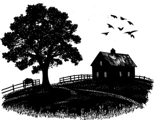 Obraz premium Silhouette of Farmhouse, Farmhouse vector illustration