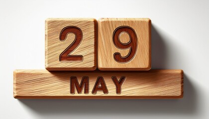 Illustration of wooden blocks with date 29 May. Day and month, simple calendar