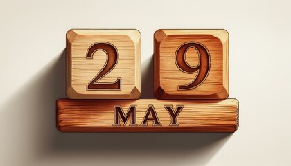 Illustration of wooden blocks with date 29 May. Day and month, simple calendar