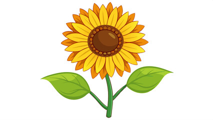 Bright and cheerful illustration of a cartoon sunflower with green leaves