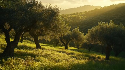 Golden Hour in the Olive Grove: A Serene Landscape