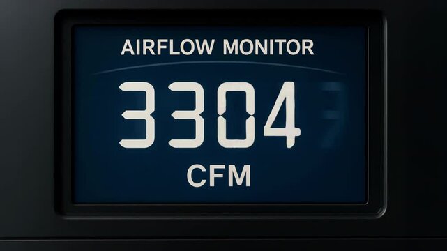 Airflow Monitor Measuring Performance and Efficiency of Air Duct Engineering System with Readings of 3379, 3250, and 3267 CFM