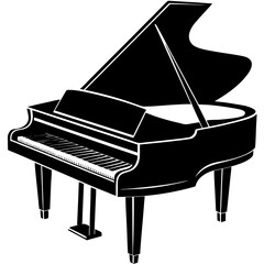 Vector silhouette of a grand piano with a half-open lid and a curved body