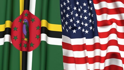 Flags of DOMINICA and USA with realistic cloth texture