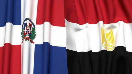 Flags of DOMINICAN REPUBLIC and EGYPT with realistic cloth texture