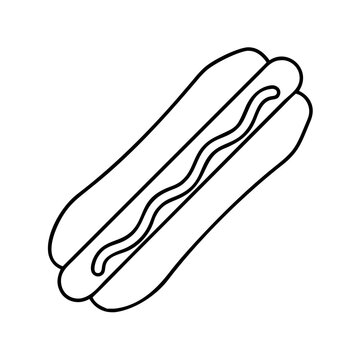 recommend clip art: A Simple Line Drawing of a Delicious Hot Dog with Mustard