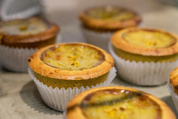 A golden, flaky pastry filled with a silky smooth custard center, egg tarts are a beloved dessert originating from Portuguese and Cantonese traditions. Their rich, creamy filling paired with a buttery