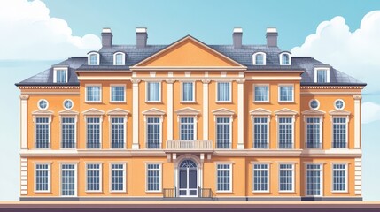 Fototapeta premium Grand, light orange, European style mansion facade.
