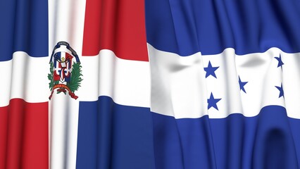 Flags of DOMINICAN REPUBLIC and HONDURAS with realistic cloth texture