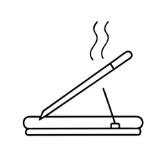 Burning Incense Stick on Incense Holder Simple Line Art Illustration