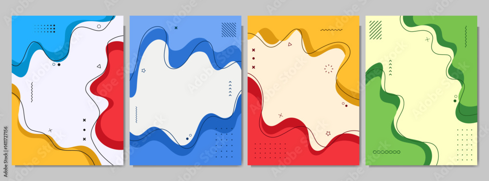 Wall mural vector illustration. flat style banner template. fluid shapes and lines with memphis pattern. design