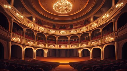 Obraz premium Grand opera house interior, opulent and illuminated.