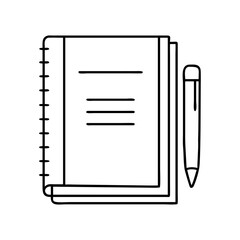 Spiral Notebook and Pen Simple Line Drawing Illustration for Education Stationery Office Supplies
