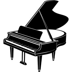 Vector silhouette of a grand piano with a rounded shape and open lid