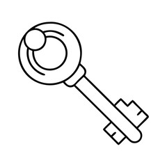 A Simple Line Drawing of an Ornate Key with a Circular Head and a Bit