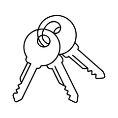 A simple line drawing of two keys on a key ring, home security keys, house keys, access, property, real estate, ownership