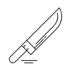 A line drawing of a large knife a machete or parang for cutting