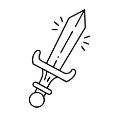 A Simple Line Drawing of a Medieval Sword Shining Brightly