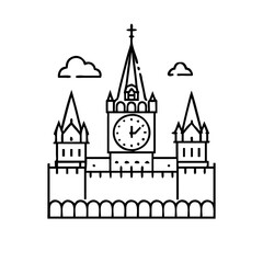 Obraz premium Iconic Line Art Illustration of the Spasskaya Tower of the Moscow Kremlin