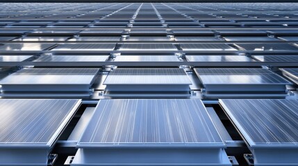 Fototapeta premium Solar Panel Array on Building Facade in Urban Environment