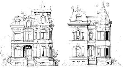 Obraz premium Two Victorian style Office towers designs, Victorian style Office towers vector graphic