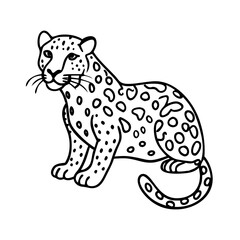 A Line Drawing of a Spotted Jaguar Sitting Down Wildlife Animal Illustration