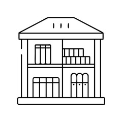 A Simple Line Drawing of a Two Story House with Bookshelves and Books