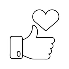 A hand giving a thumbs up gesture with a heart above it showing like love support and care