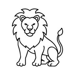 A simple line drawing of a majestic lion sitting calmly