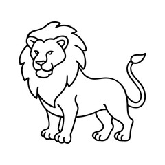 A simple line drawing of a majestic lion standing proudly