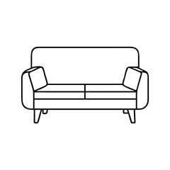 Simple Line Drawing of a Modern Two Seater Sofa with Rounded Edges and Short Legs
