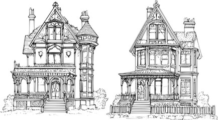 Obraz premium Two Victorian style Skyscrapers designs, Victorian style Skyscrapers vector image
