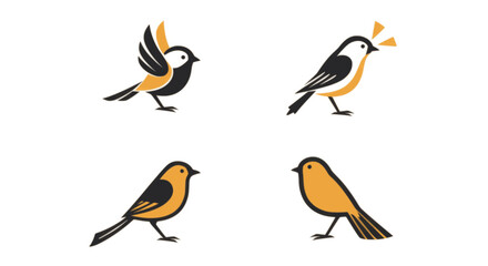 Obraz premium Four Simple Bird Illustrations Yellow And Black Minimalist Design