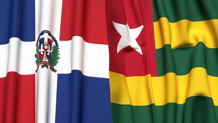 Flags of DOMINICAN REPUBLIC and TOGO with realistic cloth texture