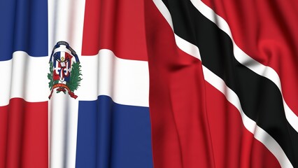 Flags of DOMINICAN REPUBLIC and TRINIDAD with realistic cloth texture