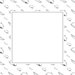 kitchen utensil frame. doodle kitchenware square frame. kitchen background