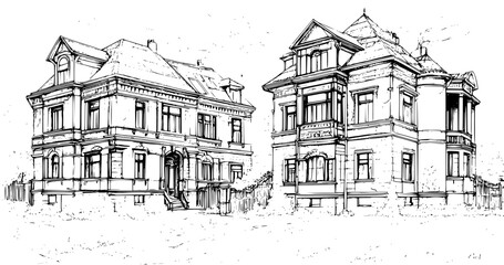 Fototapeta premium Two Victorian style Asylums designs, Victorian style Asylums vector illustration