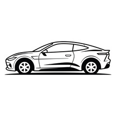 Naklejka premium Electric Car Line Art, Silhouette, Vector, Icon, Logo, White Background.