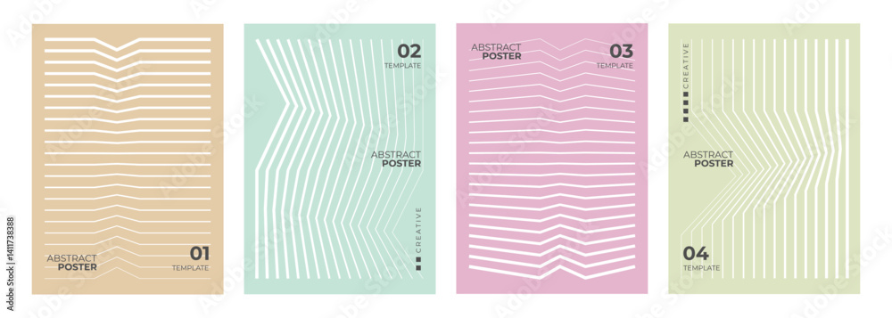 Aufkleber Set of abstract posters. White line patterns. Minimalist cover templates. Futuristic color backgrounds for creative graphic design. Vector illustration.